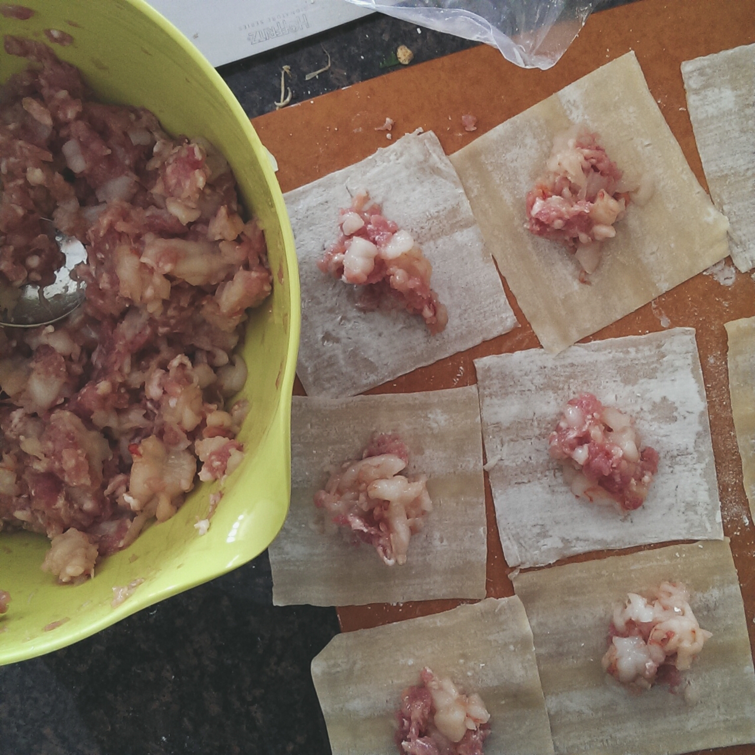 wontons in the making